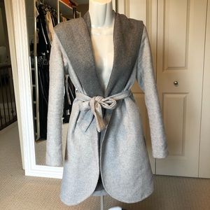 Grey Wrap Coat with Belt and Hood